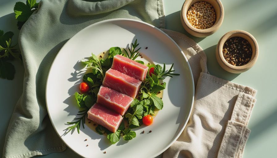 Visual context for seared tuna with sesame seeds
