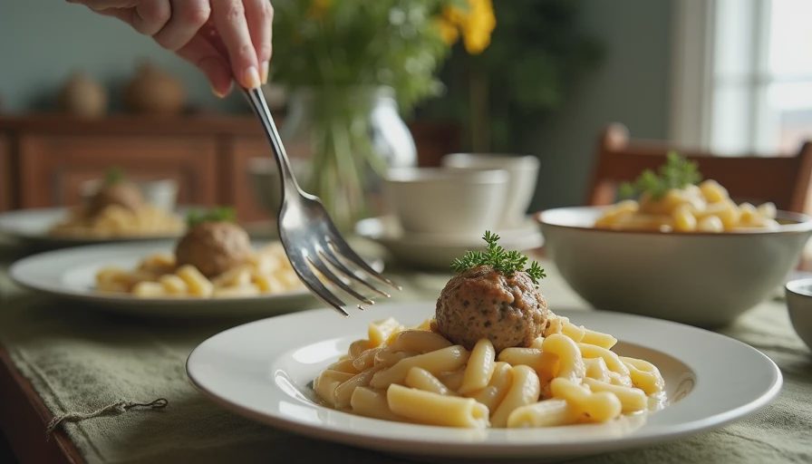 Visual context for alfredo and meatballs