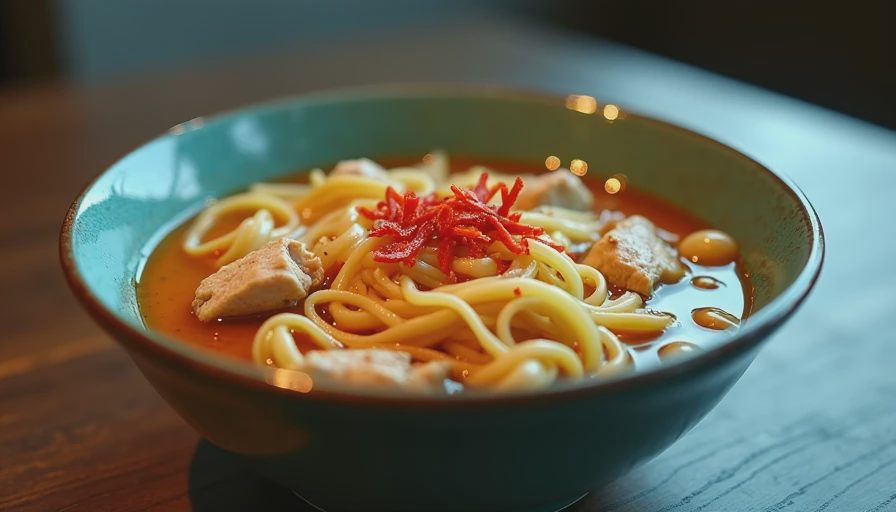 Visual context for spicy chicken noodle soup