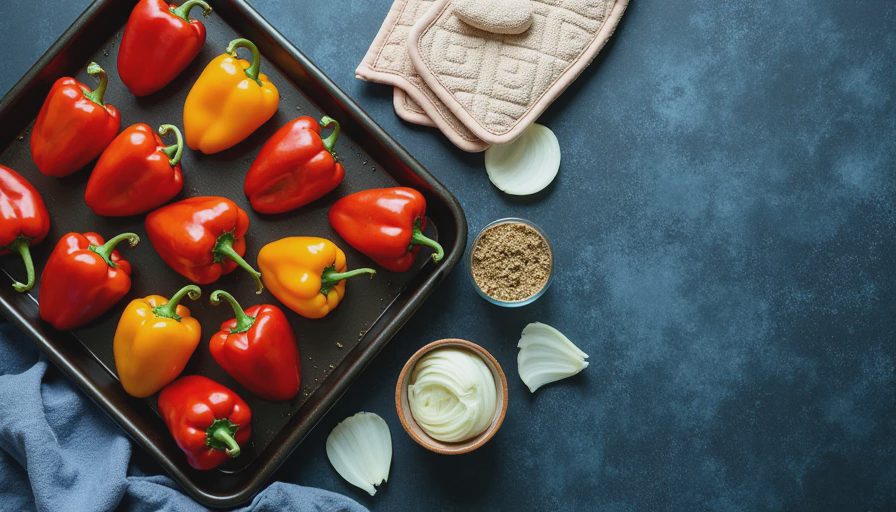 Visual context for oven roasted peppers and onions